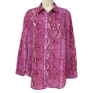 TravelSmith Top Womens Small Snake Animal Print Slinky Non Iron Pockets Button